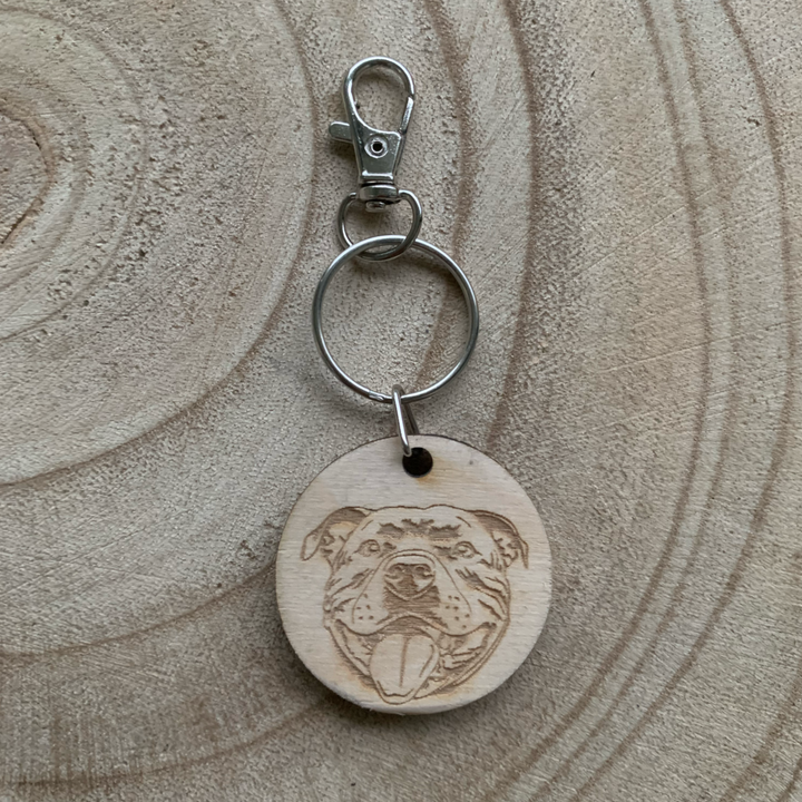 Staffordshire Bull Terrier Staffie Dog Engraved Wooden Keyring