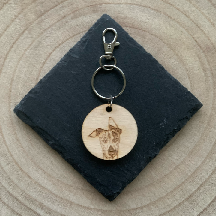 Whippet Dog Engraved Wooden Keyring