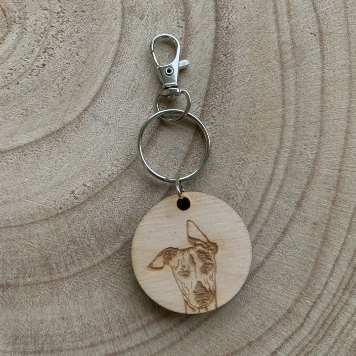 Whippet Dog Engraved Wooden Keyring