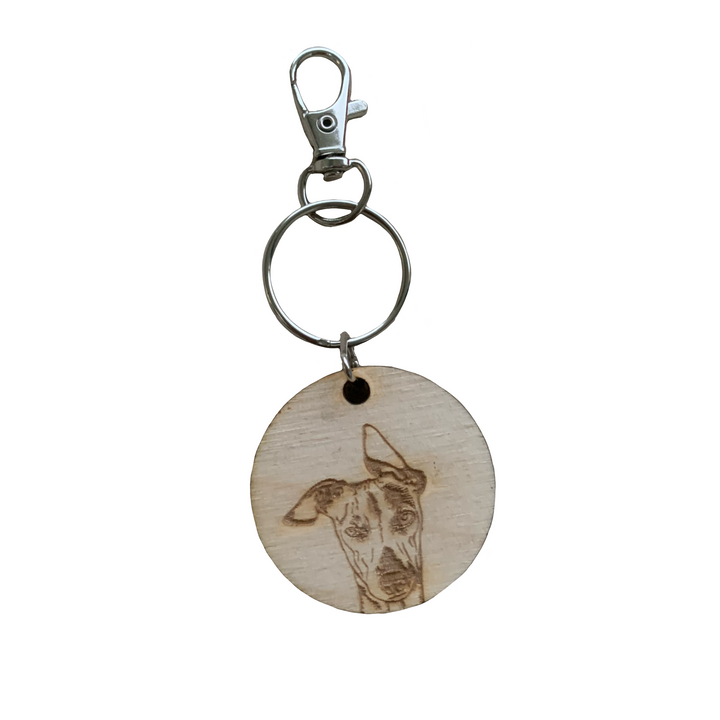 Whippet Dog Engraved Wooden Keyring