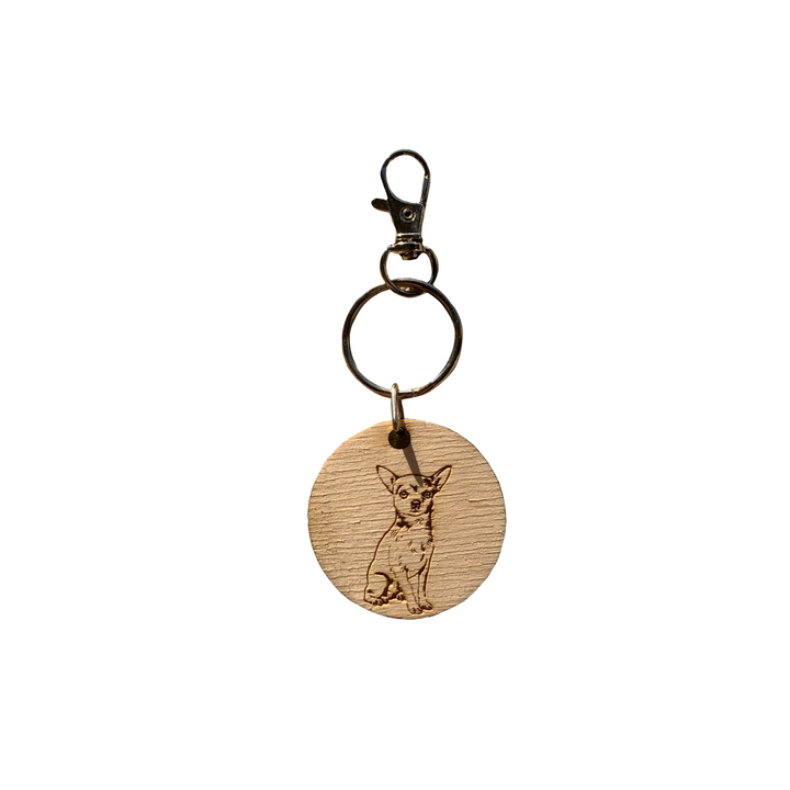 White Chihuahua Engraved Wooden Keyring