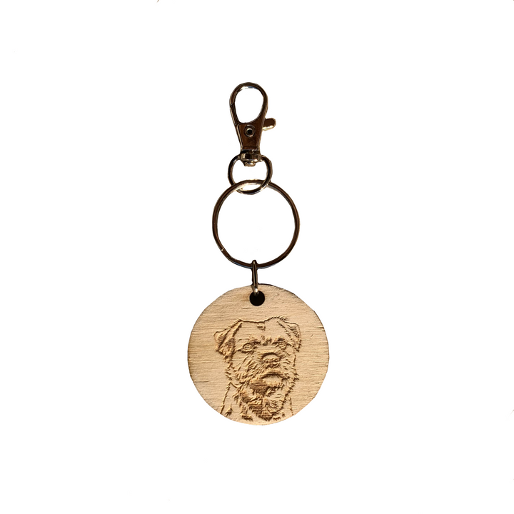 Border Terrier Face Dog Engraved Wooden Keyring