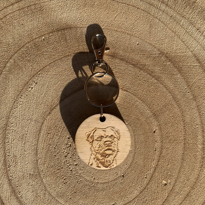 Border Terrier Face Dog Engraved Wooden Keyring