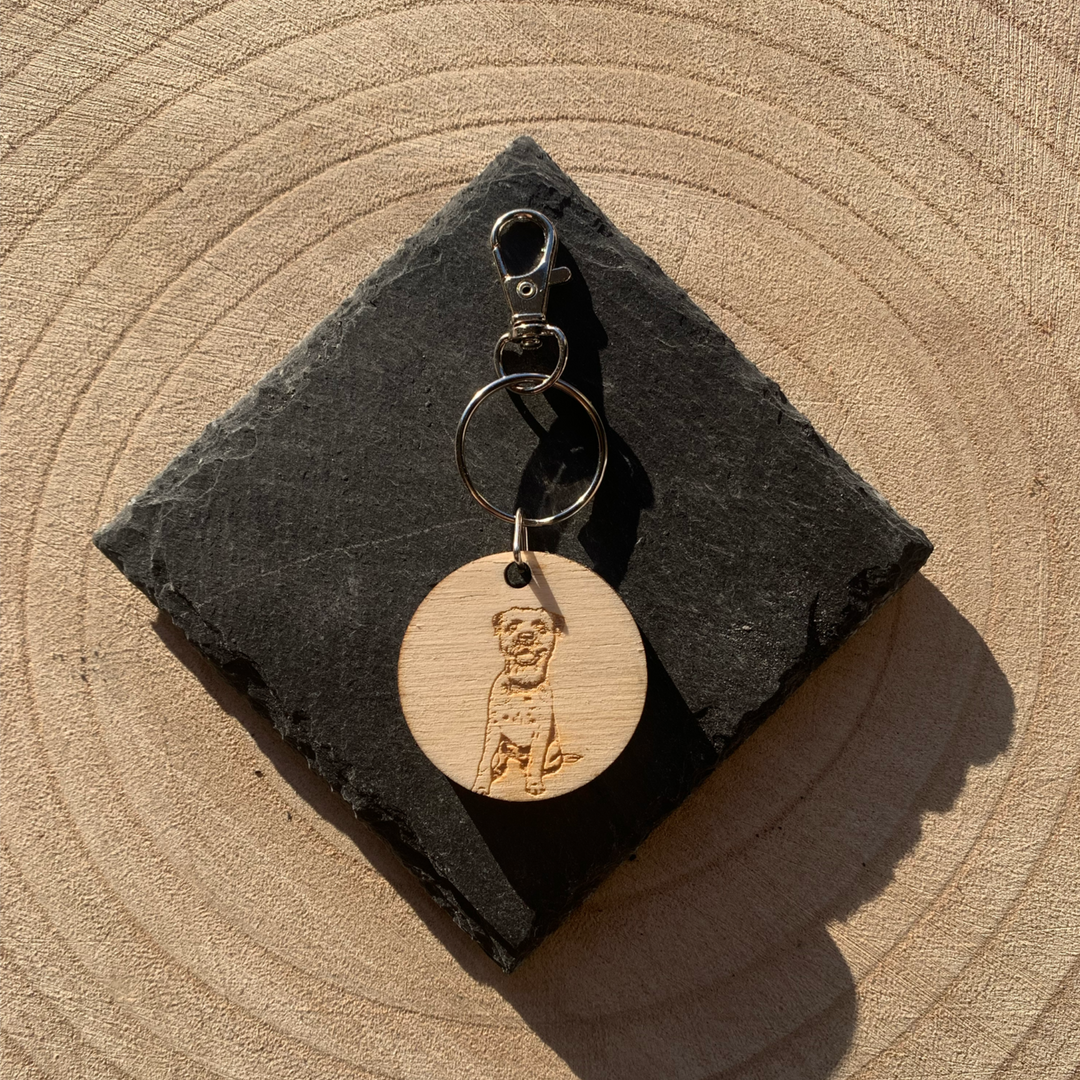 Border Terrier Dog Engraved Wooden Keyring