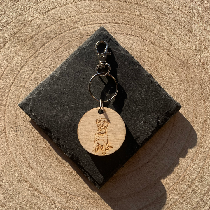 Border Terrier Dog Engraved Wooden Keyring