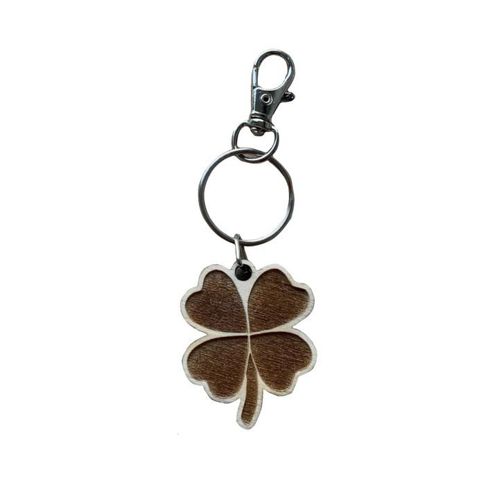 Four Leaf Clover / Lucky Shamrock Engraved Wooden Keyring