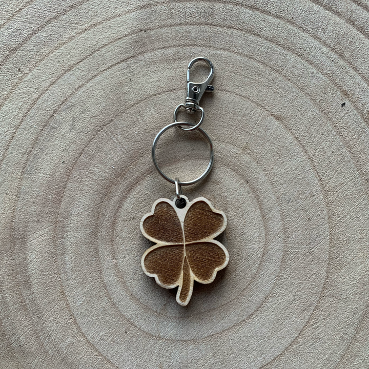 Four Leaf Clover / Lucky Shamrock Engraved Wooden Keyring