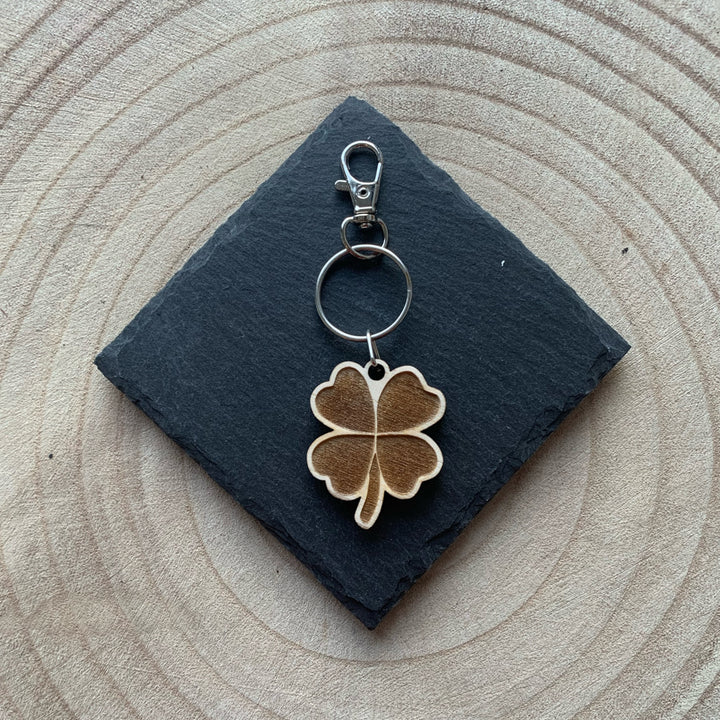 Four Leaf Clover / Lucky Shamrock Engraved Wooden Keyring