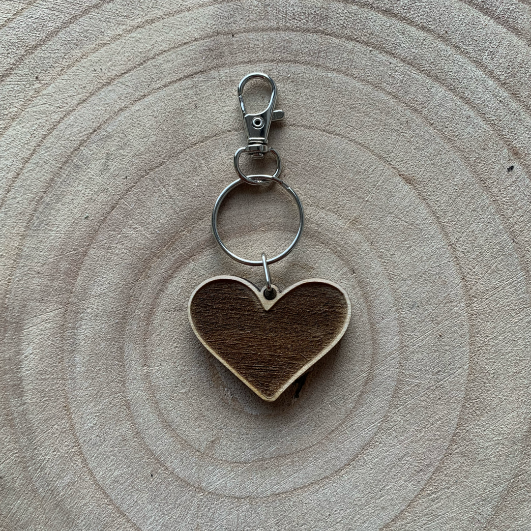Heart Engraved Wooden Keyring