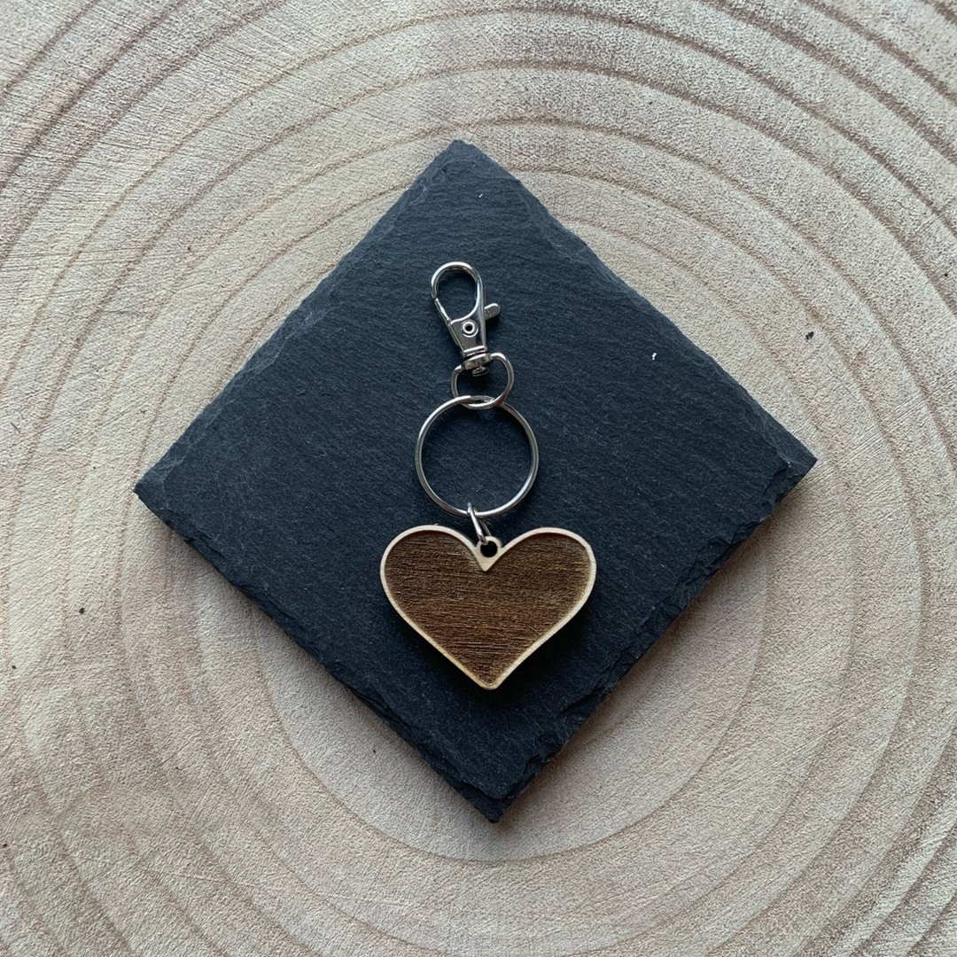 Heart Engraved Wooden Keyring