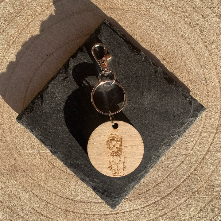 Golden Doodle Retriever Poodle Cross Face Dog Engraved Wooden Keyring