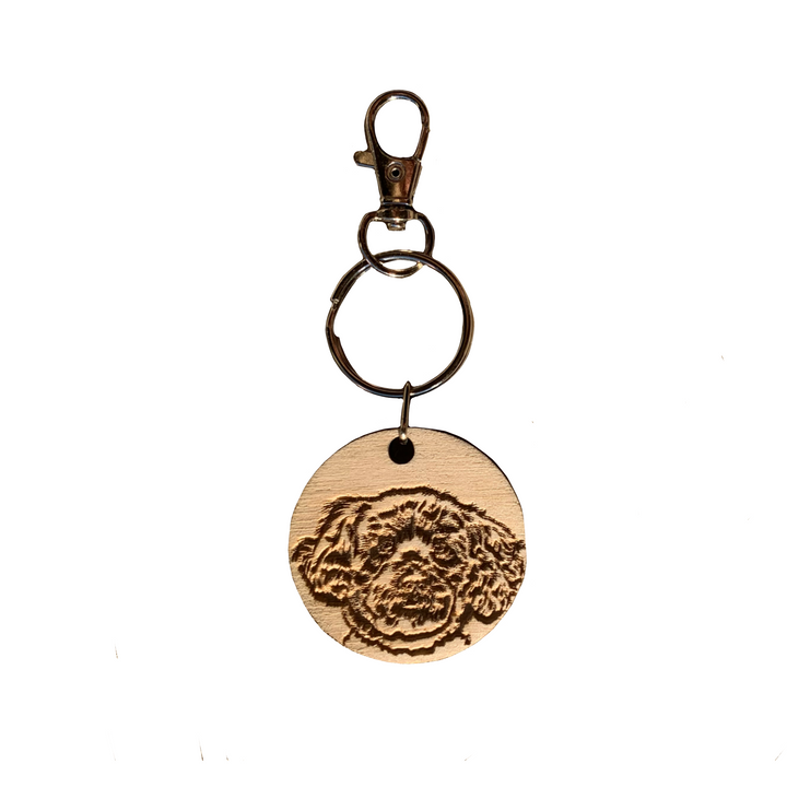 BerneDoodle Retriever Bernese Poodle  Cross Face Dog Engraved Wooden Keyring