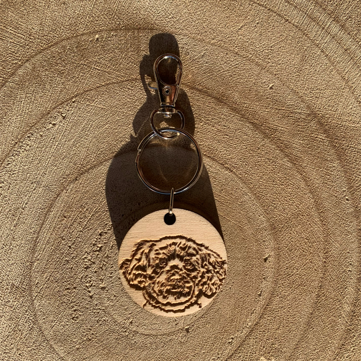 BerneDoodle Retriever Bernese Poodle  Cross Face Dog Engraved Wooden Keyring