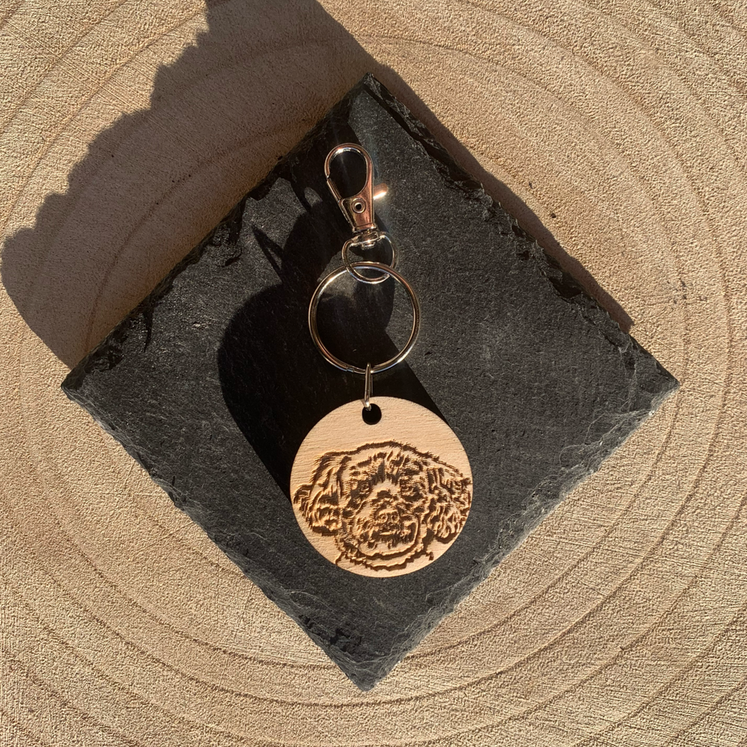 BerneDoodle Retriever Bernese Poodle  Cross Face Dog Engraved Wooden Keyring