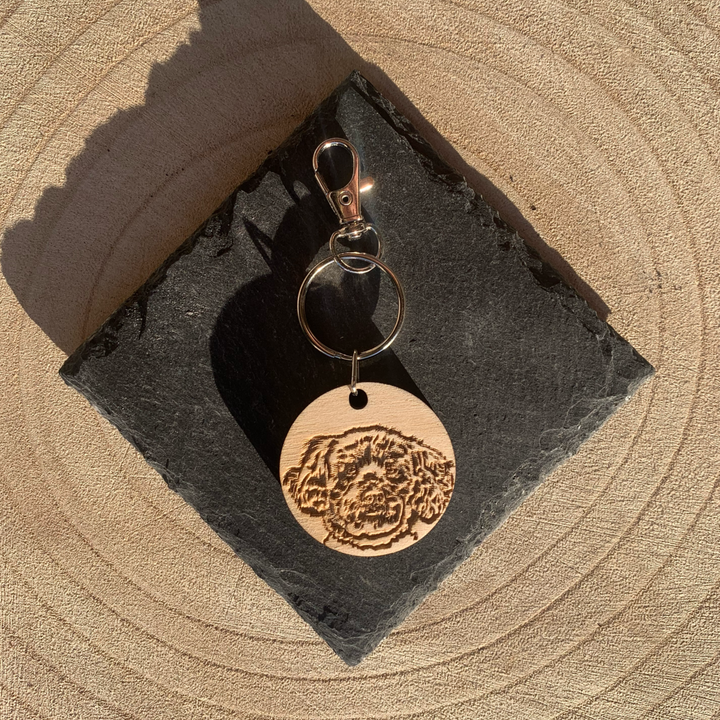 BerneDoodle Retriever Bernese Poodle  Cross Face Dog Engraved Wooden Keyring