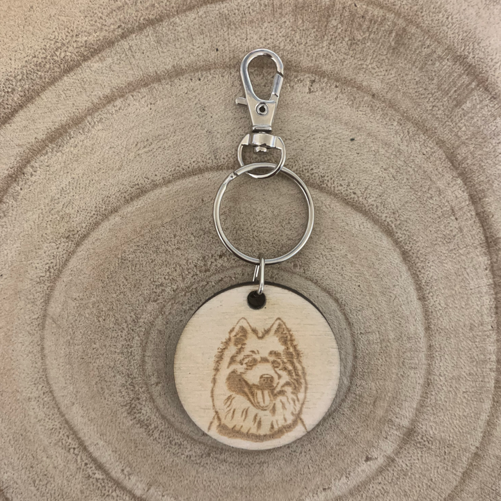 Japanese Spitz Dog Engraved Wooden Keyring