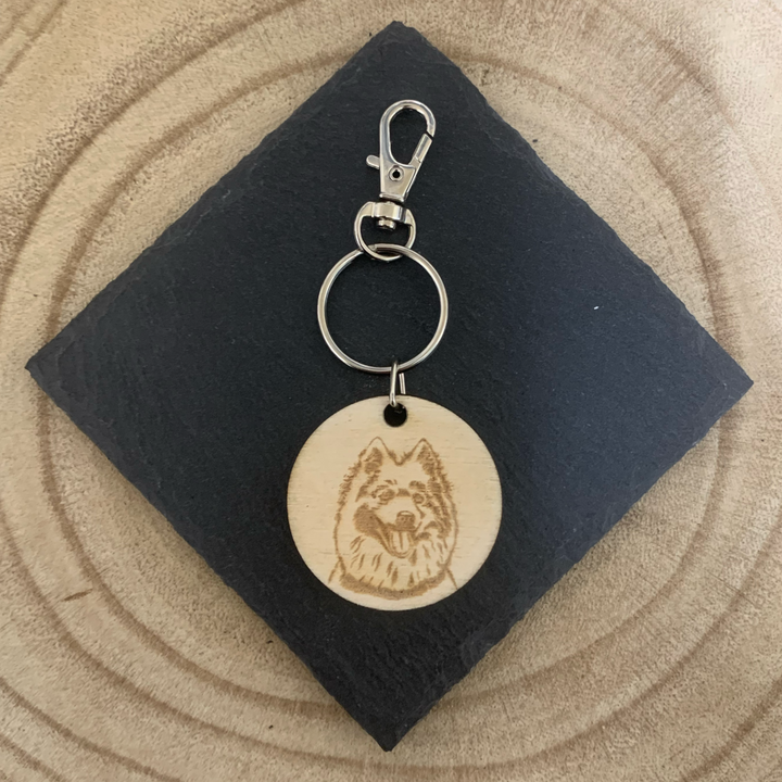 Japanese Spitz Dog Engraved Wooden Keyring