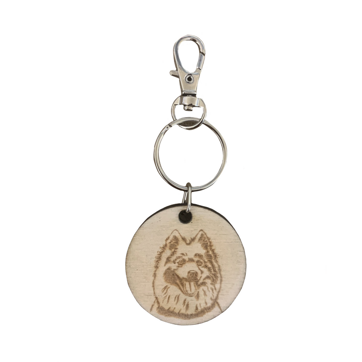 Japanese Spitz Dog Engraved Wooden Keyring