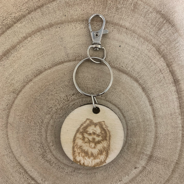 Pomeranian Dog Engraved Wooden Keyring