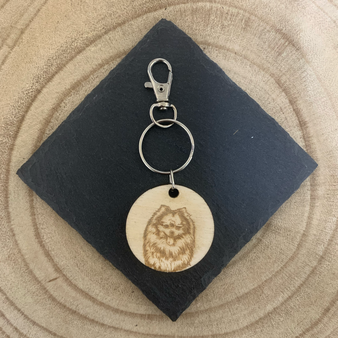 Pomeranian Dog Engraved Wooden Keyring