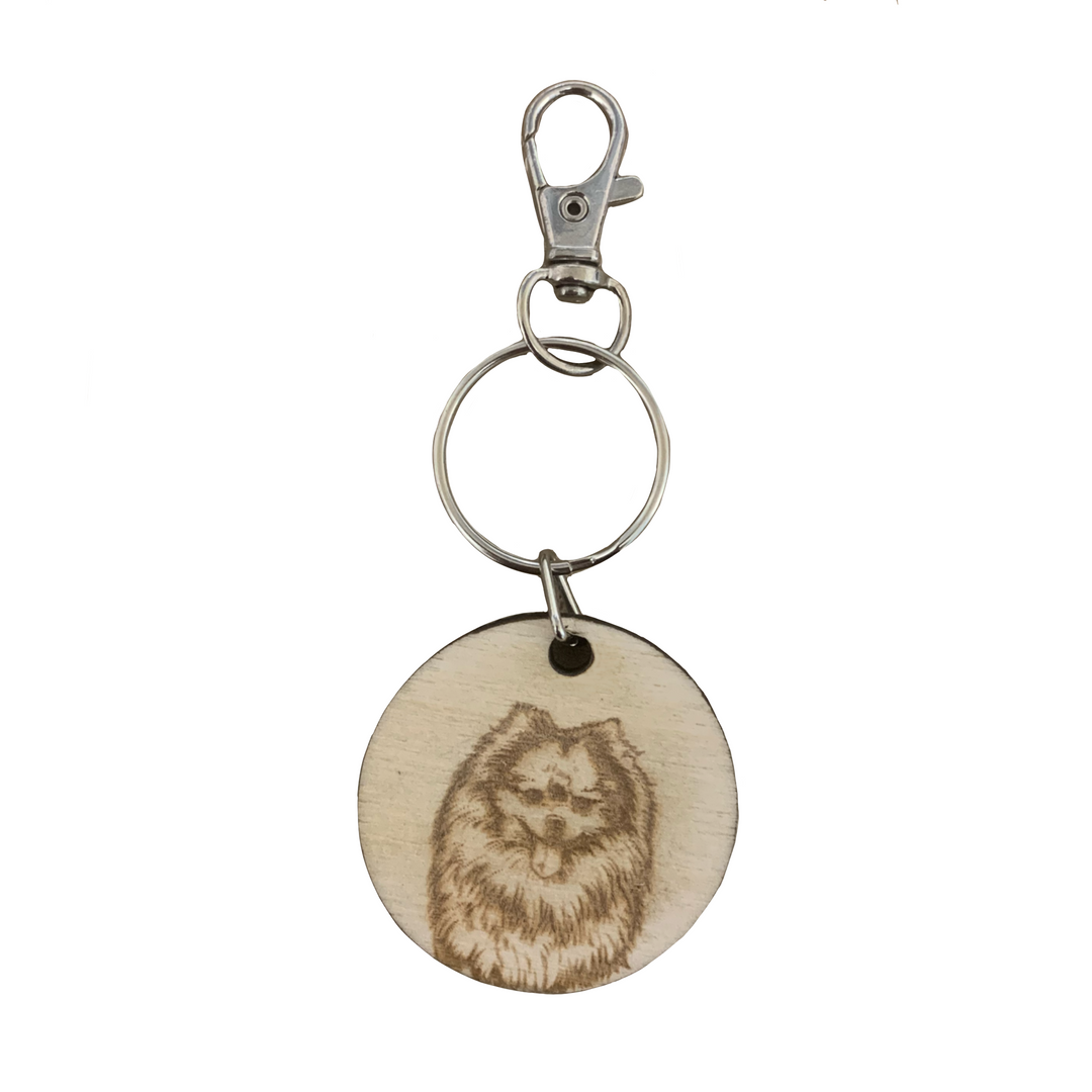 Pomeranian Dog Engraved Wooden Keyring