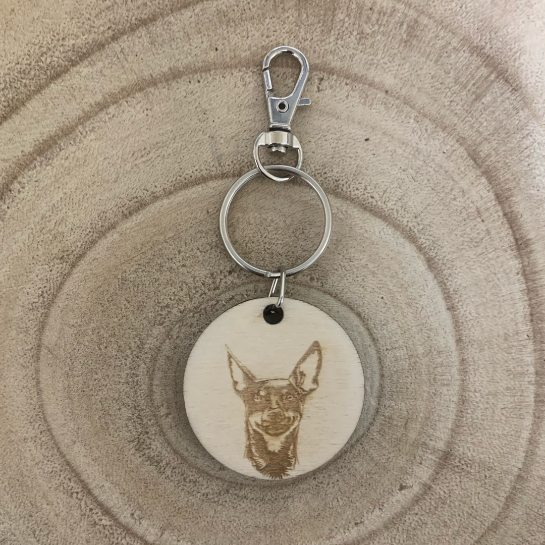 Doberman Pinscher Dog Engraved Wooden Keyring