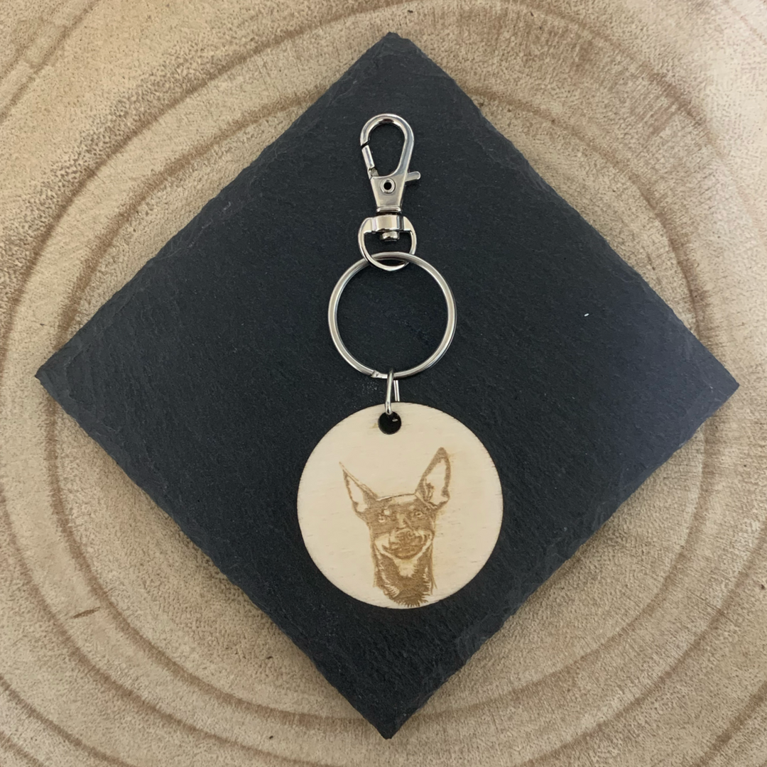 Doberman Pinscher Dog Engraved Wooden Keyring