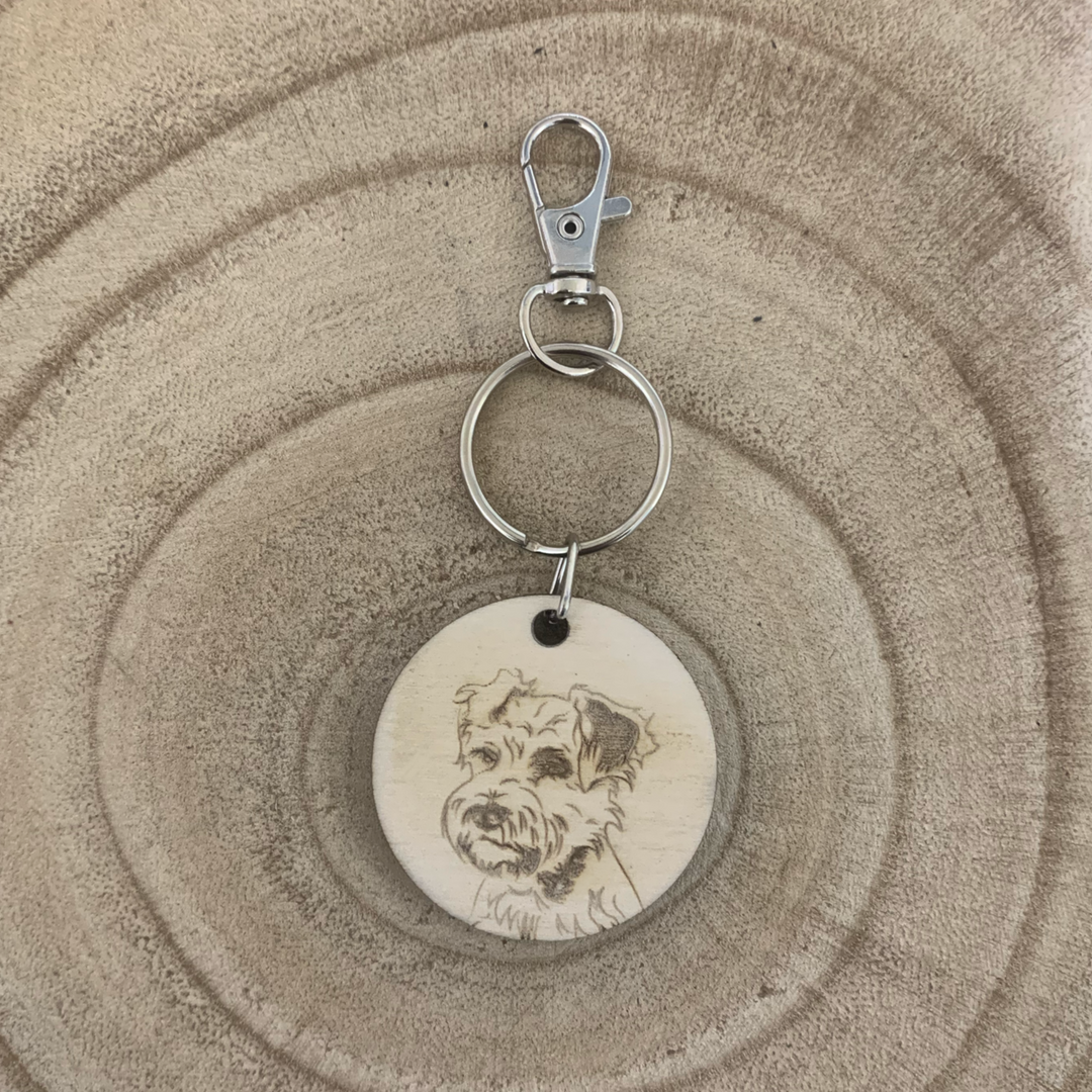 Schnauzer Dog Engraved Wooden Keyring