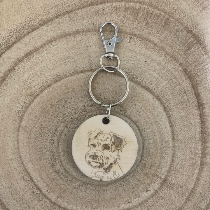 Schnauzer Dog Engraved Wooden Keyring
