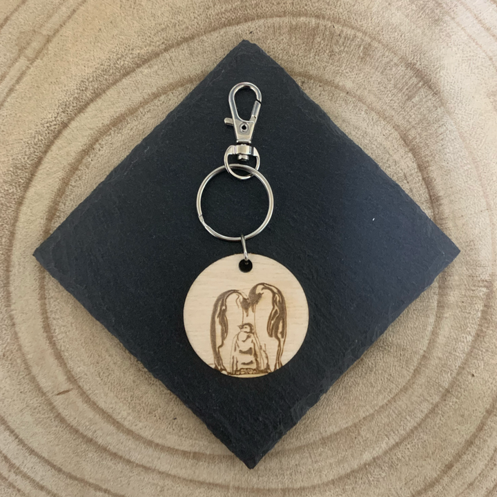 Penguin Family Engraved Wooden Keyring
