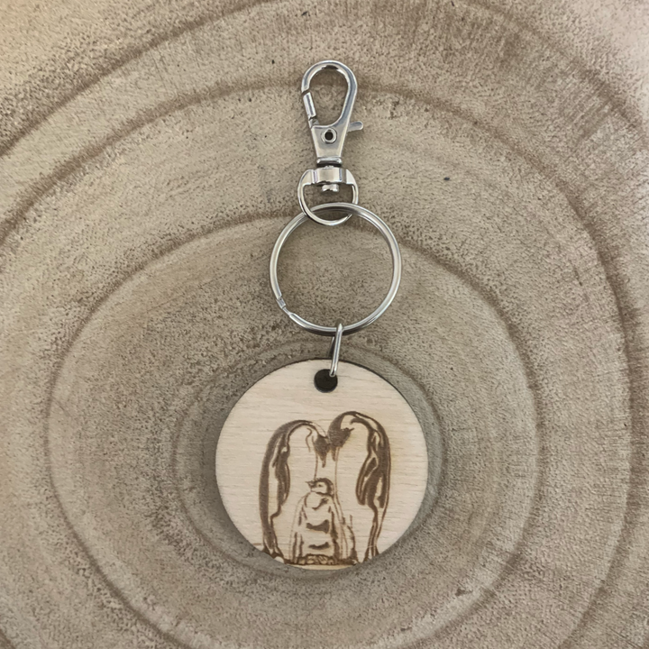 Penguin Family Engraved Wooden Keyring