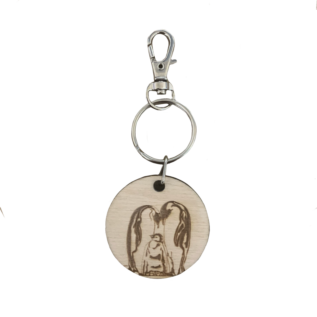 Penguin Family Engraved Wooden Keyring