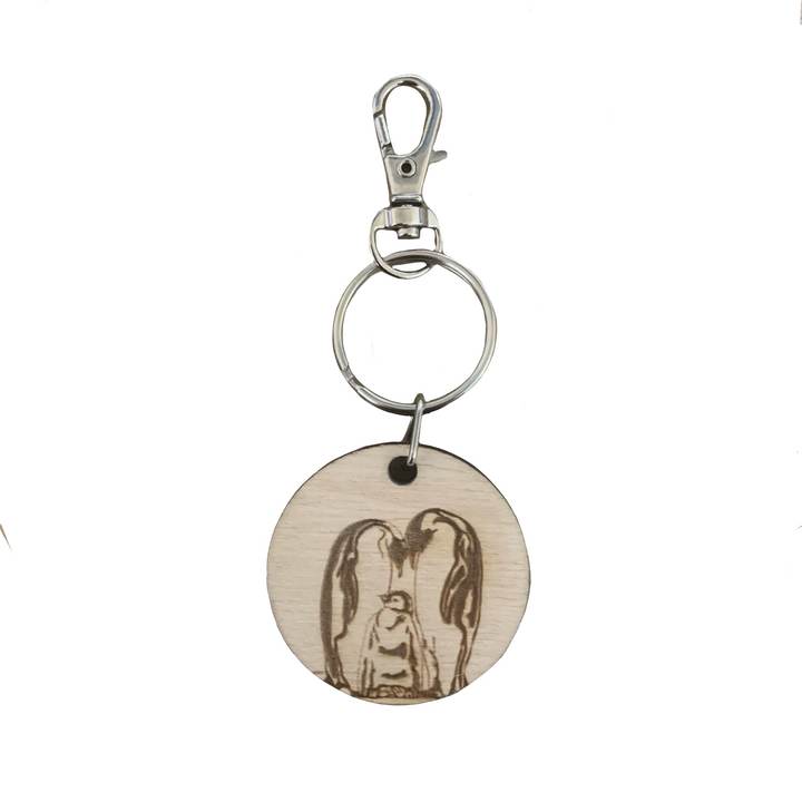 Penguin Family Engraved Wooden Keyring