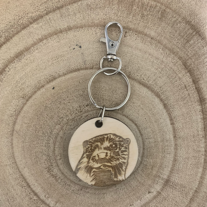 Otter Face Engraved Wooden Keyring