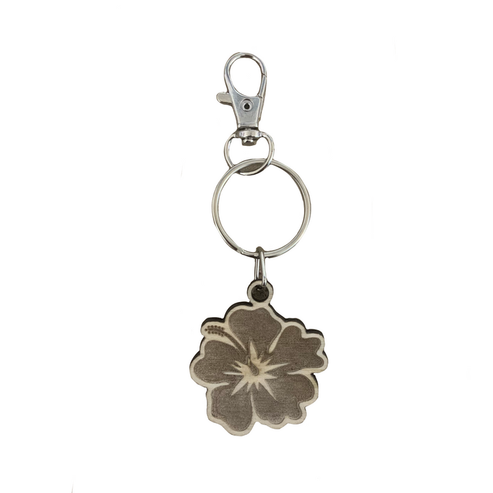 Hibiscus Flower Engraved Wooden Keyring