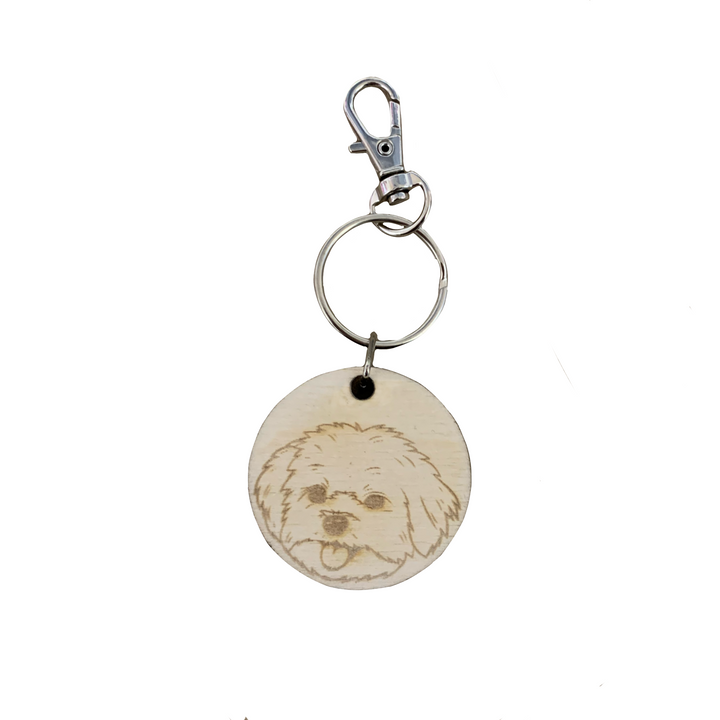 Maltese Face Dog Engraved Wooden Keyring