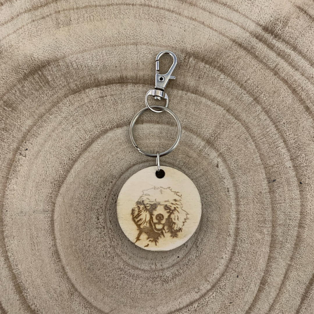 Poodle Face Dog Engraved Wooden Keyring