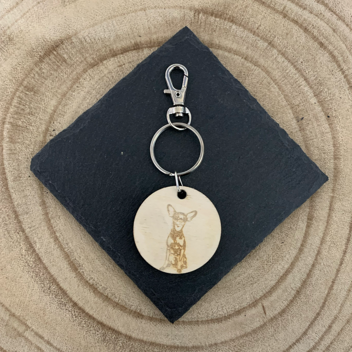English Toy Terrier Dog Engraved Wooden Keyring