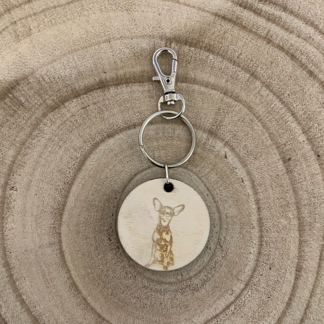 English Toy Terrier Dog Engraved Wooden Keyring