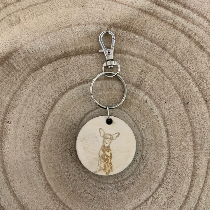 English Toy Terrier Dog Engraved Wooden Keyring