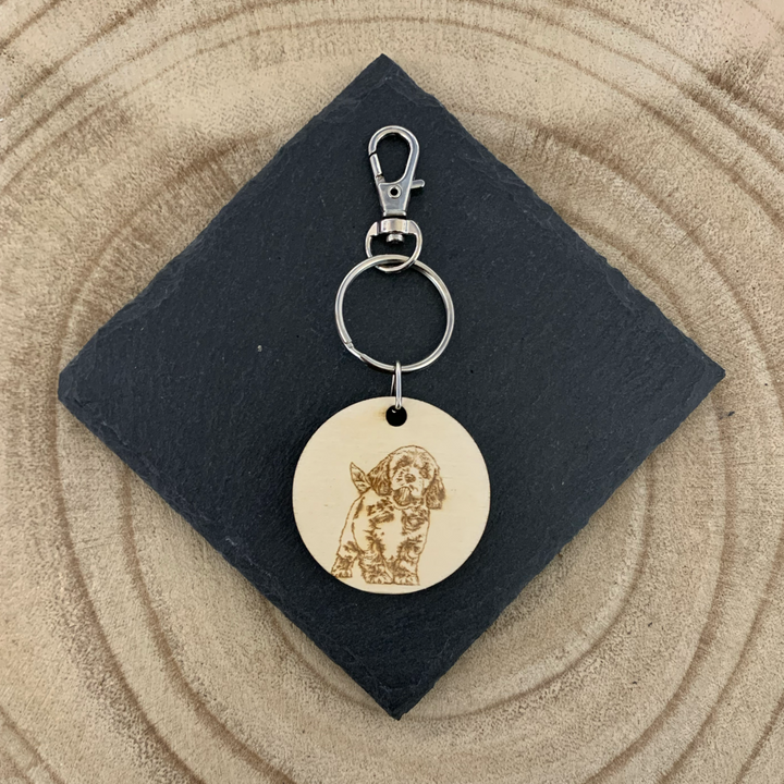 Cavapoo King Charles Cavalier Poodle Cross Dog Engraved Wooden Keyring