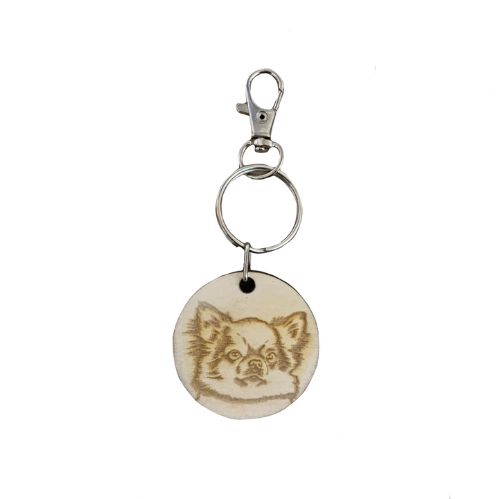 Longhair Chihuahua Dog Engraved Wooden Keyring