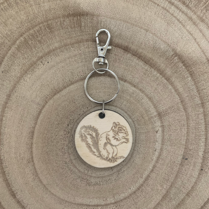 Squirrel Engraved Wooden Keyring