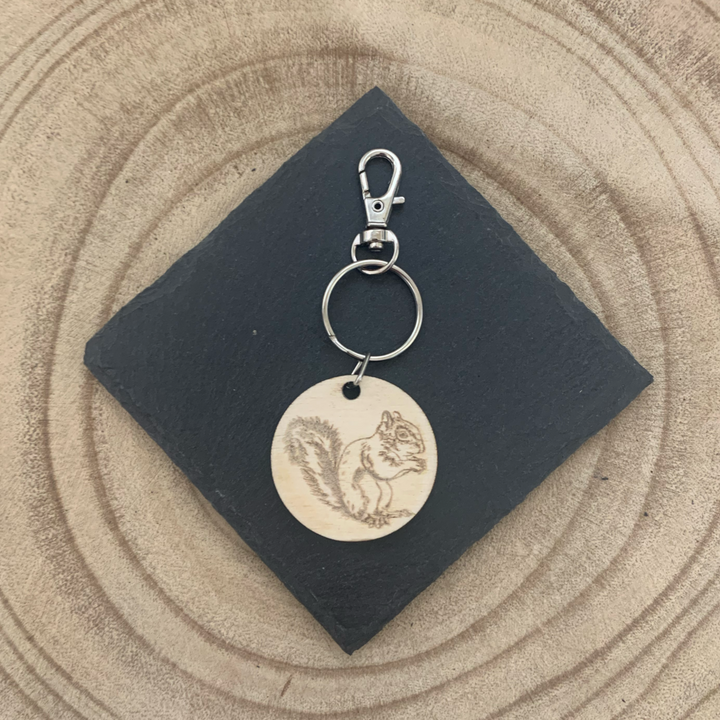 Squirrel Engraved Wooden Keyring