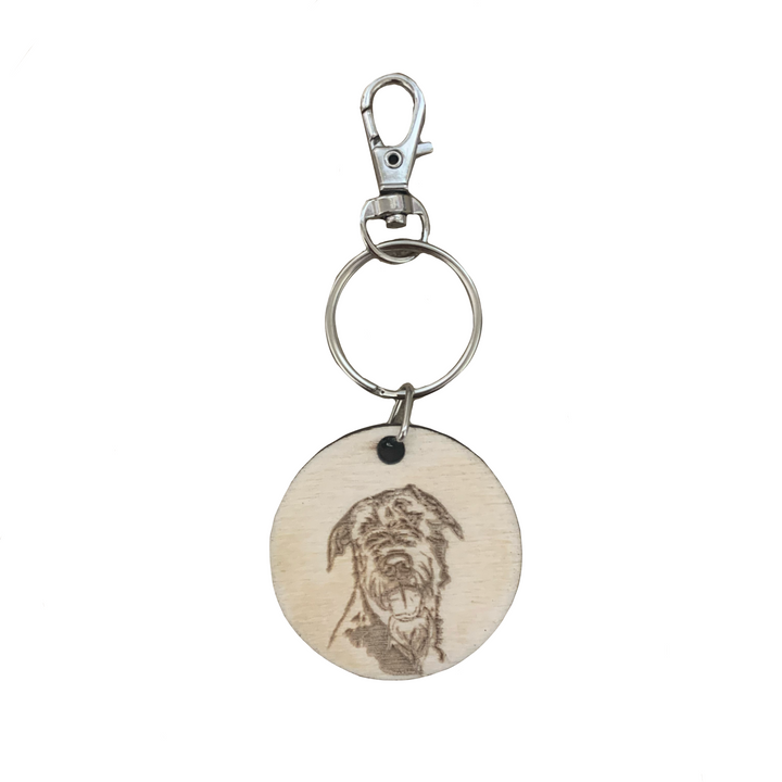 Irish Wolfhound Face Engraved Wooden Keyring