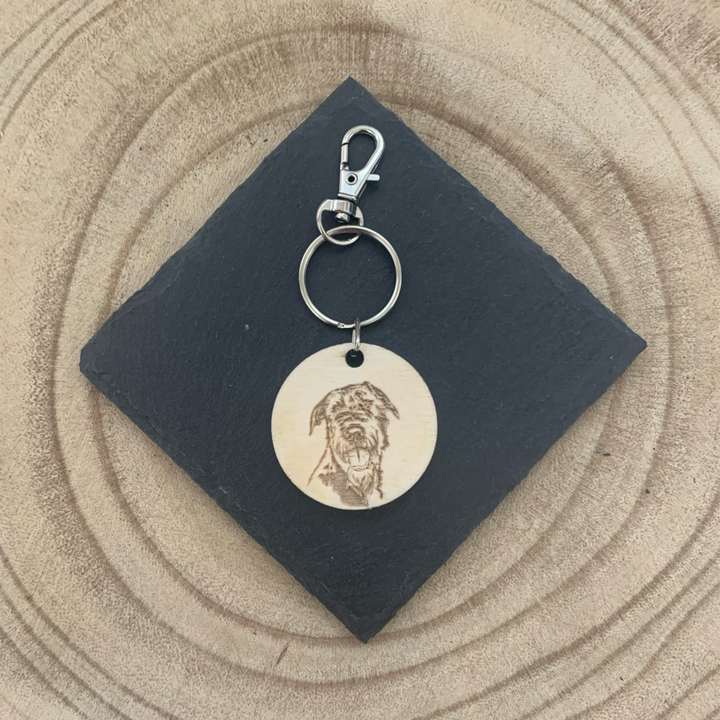 Irish Wolfhound Face Engraved Wooden Keyring