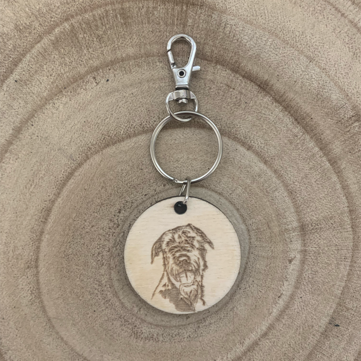 Irish Wolfhound Face Engraved Wooden Keyring