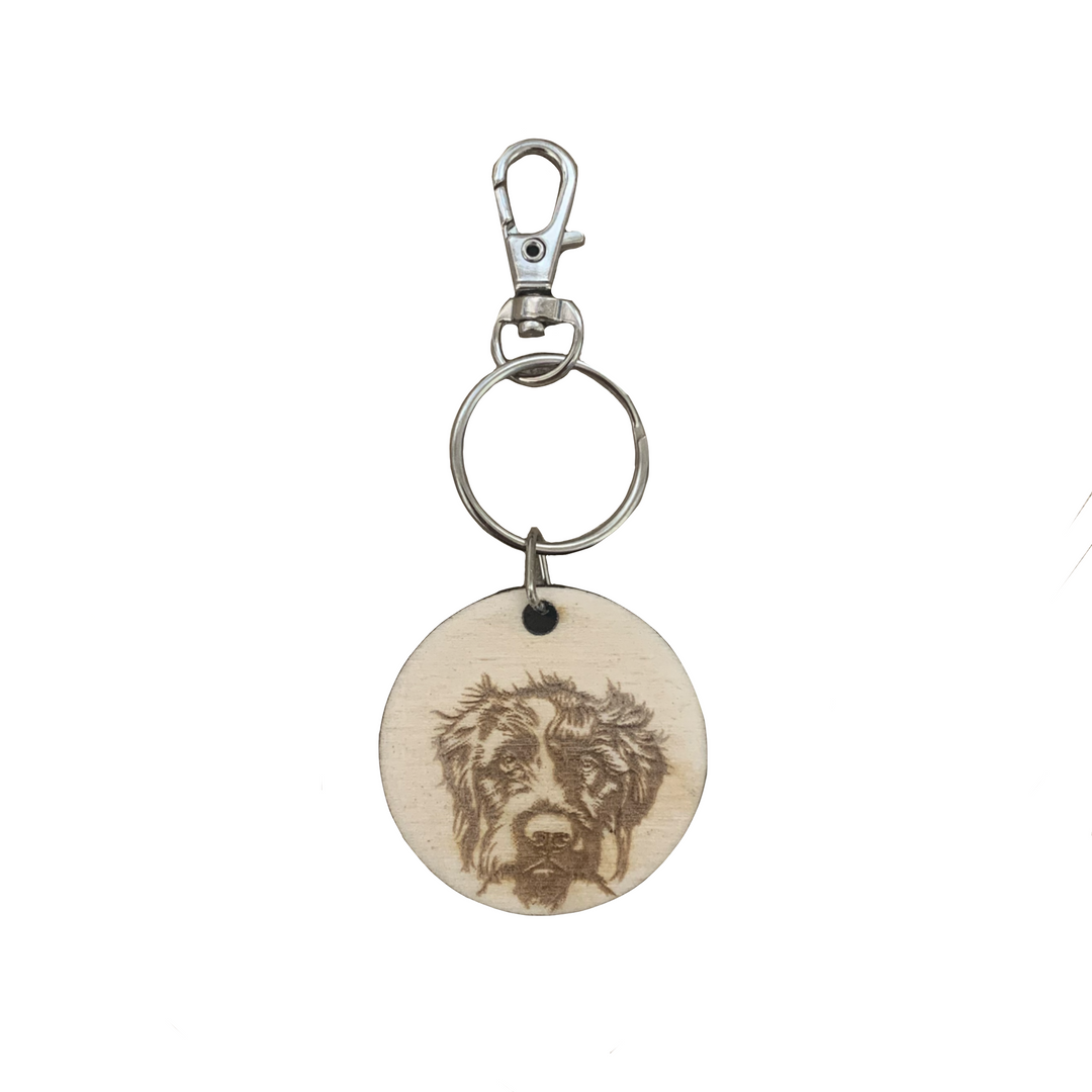 Wire haired Pointer Face Engraved Wooden Keyring