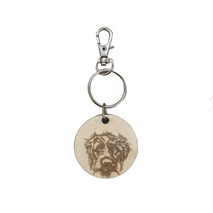 Wire haired Pointer Face Engraved Wooden Keyring