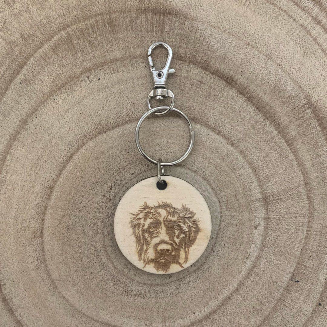Wire haired Pointer Face Engraved Wooden Keyring